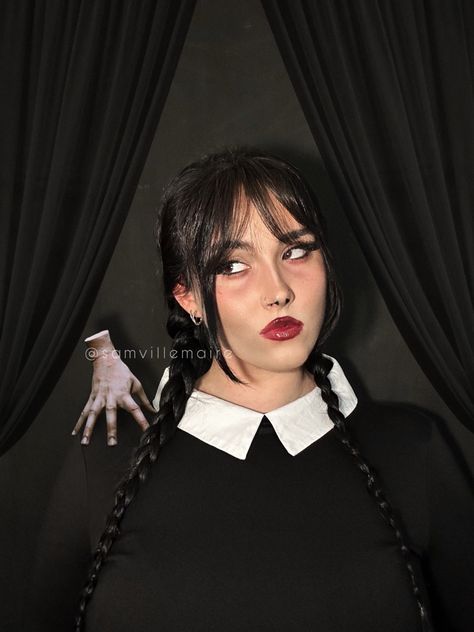 Wednesday Addams Makeup, Wednesday Addams Cosplay #wednesdayaddams #wednesday #addamsfamily #cosplay #cosplaycostume #costume #halloween #halloweenmakeup #halloweencostume #halloween2023 Wendsday Adams Costumes, Addams Makeup, Wednesday Addams Makeup, Sam Lee, Wednesday Addams Cosplay, Halloween Pins, I Scream, Costume Makeup, Wednesday Addams