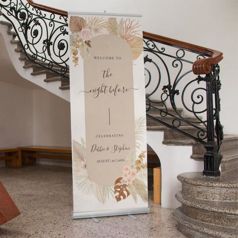 "Welcome to the night before" Rehearsal Dinner Banner The elegant banner design is perfect for welcoming guests to your rehearsal dinner the evening before your wedding. The design features a black calligraphy script on boho decoration. Personalize with the couple's names and date of event beneath. Wedding Decoration Boho, Rehearsal Dinner Welcome Sign, Elegant Banners, Watercolor Frame, Cement Candle, Welcome Sign Wedding, Retreat Ideas, Boho Watercolor, Banner Ideas