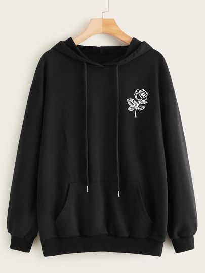 Free Returns ✓ Free Shipping On Orders $49+ ✓. Rose Print Drawstring Hoodie- Sweatshirts at SHEIN. Aesthetic Hoodies, Tokyo Street Fashion, Stylish Hoodies, Trendy Hoodies, Cute Comfy Outfits, Hoodie Outfit, Grunge Style, Summer Fashion Outfits, Drawstring Hoodie