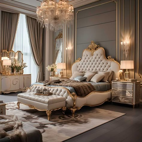 Beautiful Furniture Bedroom Sets, Royal Bedroom Modern, Royal Room Bedrooms, Royal House Interior, Royal Luxury Bedroom Design, Royal Bedrooms, Royal Interior, Modular Bedroom, Royal Bedroom Design