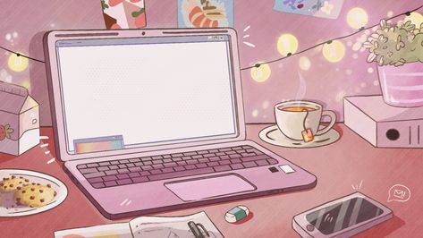 Kawaii Wallpaper Desktop Gif, Asthetic Sceneries Drawing, Desk Drawing Aesthetic, Study Asthetic Picture Wallpaper Laptop, Notion Aesthetic Pictures Pink, Pink Icons Aesthetic Anime, Drawing Tablet Aesthetic, Notion Kawaii, Notion Aesthetic Pictures