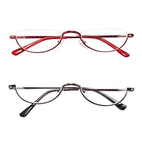 Bottom Half Rim Glasses, Red Reading Glasses, Cute Frames For Glasses, Half Frame Glasses Women, Glasses Without Frame, Half Moon Glasses, Victorian Glasses, Glasses Shapes, Red Frame Glasses