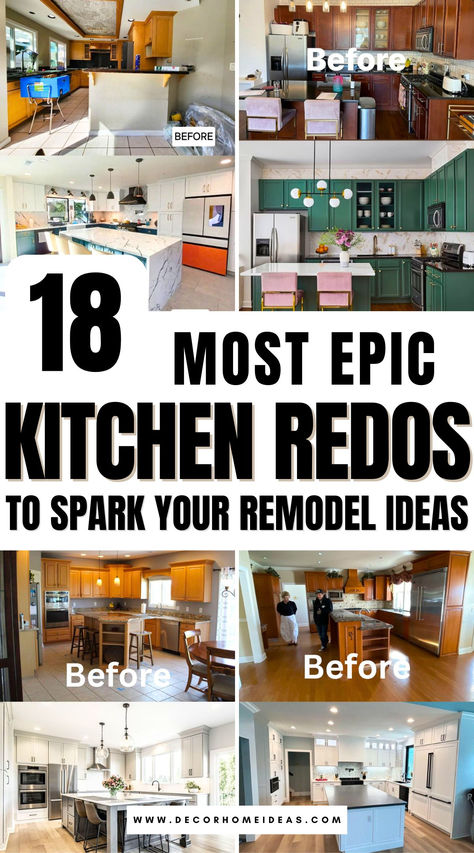 Get inspired by 18 jaw-dropping kitchen remodels that highlight the power of design. From outdated layouts to dream-worthy spaces, these before-and-after transformations showcase clever upgrades, stylish finishes, and ideas to spark your next kitchen project. Don’t miss the details! Updating 80s Kitchen, Home Remodel Inspiration, Remodeled Kitchens Before And After, Kitchen Renovation Before And After, Small Home Renovation Ideas, Kitchen Remodel Ideas Before And After, Small Home Renovation, Old Kitchen Remodel, Before And After Kitchen Remodel