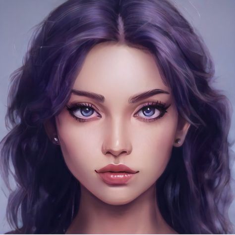 Artbreeder Girl Brown Hair, Artbreeder Girl, Girl Brown Hair, Indigo Hair, Girl With Purple Hair, Character Inspiration Girl, Dark Purple Hair, Girls With Black Hair, Violet Eyes