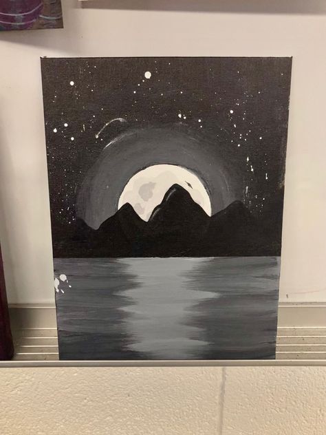 Space Theme Painting Easy, Dark Night Painting Easy, Dark Canvas Paintings Easy, Dark Paintings Ideas Easy, Ideas For Black Canvas, Achromatic Painting Ideas, Midnight Sky Painting, Black Canvas Paintings Easy, Funny Painting Idea