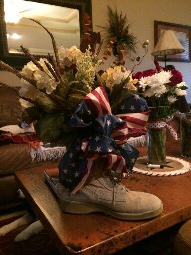 Military Centerpiece made by my sister. She is so talented! Air Force Retirement Centerpiece, Vfw Auxiliary Ideas, Military Centerpiece Ideas, Military Retirement Party Decorations, Military Ball Decorations, Army Retirement Party Ideas, Army Retirement Party, Military Send Off Party Ideas, Usmc Retirement