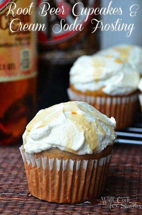 Root-Beer-Cupcakes-With-Cream-Soda Frosting 1 willcookforsmiles.com Soda Frosting, Root Beer Cupcakes, Beer Cupcake, Butterbeer Cupcakes, Beer Cupcakes, Will Cook For Smiles, Cupcake Cream, Food Blogging, Apple Dessert