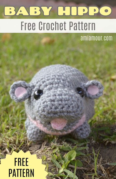 Baby Hippo - Free Crochet Pattern Crochet Moo Deng Pattern, Moodeng Hippo Crochet, Baby Hippo Crochet Pattern Free, Mini Hippo Crochet Pattern Free, Easy Crochet Hippo Free Pattern, Crochet Big Amigurumi Free Patterns, Moo Deng Crochet Pattern Free, Hippopotamus Crochet Pattern Free, Free Hippo Crochet Pattern