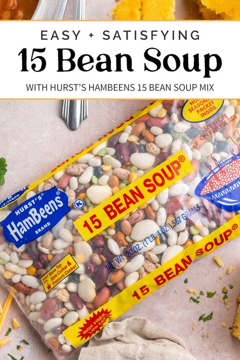 15 bean soup is hearty, comforting, and packed with flavor. Made with a mix of 15 types of beans like pinto beans, lima beans, red beans, lentils, and garbanzo beans, this soup is seasoned to perfection and rounded out with bacon, onion, celery, and diced tomatoes. Welcome to soup season! Crockpot 15 Bean Soup, 9 Bean Soup Recipe, Bean Soup Mix Recipe, Bean Soup Crockpot, 16 Bean Soup, Soup With Turkey, Dry Beans Recipe, Bean And Bacon Soup, Beans In Crockpot