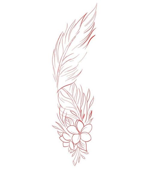 Feather And Flower Tattoo, Red Feather Tattoo, Valentine Tattoos, Bird Outline Tattoo, Nina Tattoo, November Tattoo, Daniel Tattoo, Feather With Birds Tattoo, Ink Tattoo Design