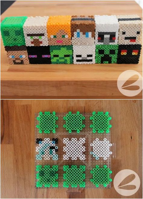 50 Best Free Perler Bead Patterns, Ideas and Designs - Blitsy Minecraft 3d Perler Bead Patterns, Perler Bead Patterns Ideas, Perler Bead Characters, Bead Creatures, Bead Characters, Minecraft Beads, Minecraft Pattern, Melty Bead Designs, Melty Bead Patterns