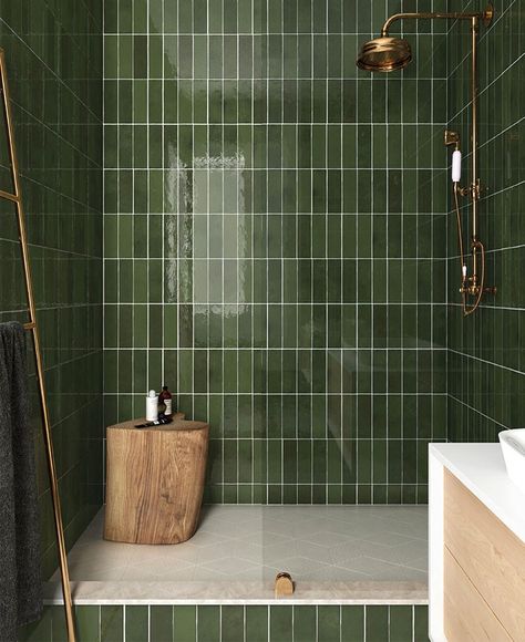 Bathroom Trends: Blurring the Line Between Exterior and Interior | by InteriorZine | Medium Moroccan Wall Tiles, Design Interior Baie, Green Tile Bathroom, Moroccan Wall, Bad Inspiration, Zellige Tile, Ideas Casa, Subway Tiles, Bathroom Trends