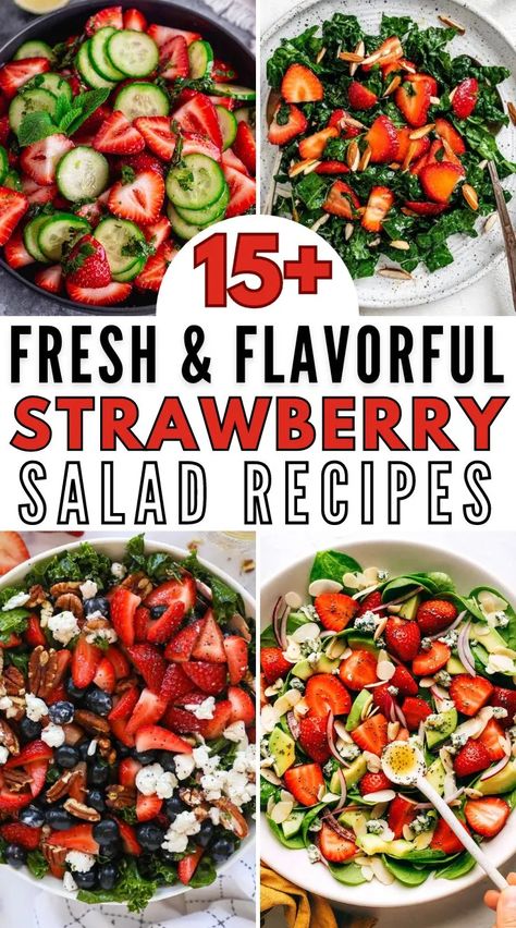 15+ Strawberry Salad Recipes You Need to Try! - Kurry Kitchen Salad With Strawberry, Salad Recipes With Fruit, Summer Strawberry Salad, Salads With Strawberries, Salad Recipes With Strawberries, Strawberry Salads, Salad With Strawberries, Big Salad Recipes, Crunchy Salad Recipes