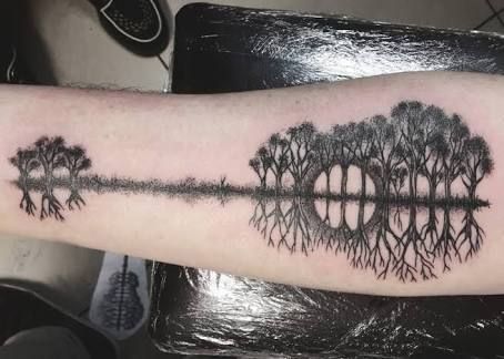 Soundwave Tattoo, Guitar Tattoo Design, Unusual Tattoo, Petit Tattoo, Small Forearm Tattoos, Guitar Tattoo, Music Tattoo Designs, Forest Tattoos, Small Flower Tattoos