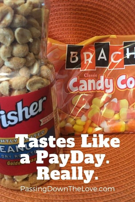 Payday Bars Recipe With Candy Corn, Candy Corn Payday Recipe, Payday Recipe, Halloween Barn, Candy Corn Mix, Candy Bar Sayings, Payday Bars, Payday Candy, Payday Candy Bar