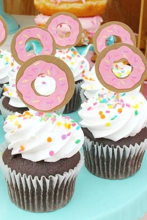 Diy Donut Themed Birthday Party, Donut Theme Cupcakes Ideas, Donut Party Cupcakes, Donut Themed Party Food, Donut Cupcakes Birthday, Donut Theme Cupcakes, Donut Themed Cupcakes, Two Sweet Cupcake Birthday Party, Donut Birthday Party Cupcakes