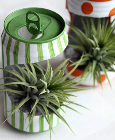 Recycled Planters, Kaktus Dan Sukulen, Soda Can Art, Soda Can Crafts, Recycled Tin Cans, Tin Can Art, Aluminum Can Crafts, Monster Crafts, Recycle Cans