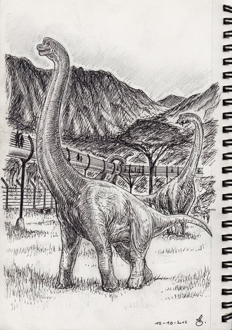 Inktober 12- Brachiosaurus walk at Jurassic World by SpinoJP.deviantart.com on @DeviantArt Vintage Dinosaur, Dinosaur Sketch, Jurrasic Park, Dinosaur Images, Dinosaur Drawing, Prehistoric World, Jurassic World Dinosaurs, Ancient Animals, Paleo Art