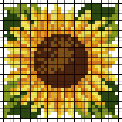 Flower Graph Pattern, Pixel Art Pattern Flower, Sunflower Perler Bead Patterns, Sunflower Knitting Pattern, Sunflower Bead Pattern, Art Alpha Pattern, Sunflower Tapestry Crochet, Sunflower Knitting Chart, Sunflower Pixel Art