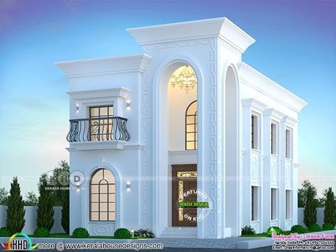 Elegant looking 4 bedroom Arabic model house plan by Dream Form from Kerala. Home Front Wall Design, Arabic House Design, Arabic Villa, Modern House Front Elevation, House Front Elevation Design, House Front Elevation, Front Elevation Design, Front Wall Design, Indian House Plans