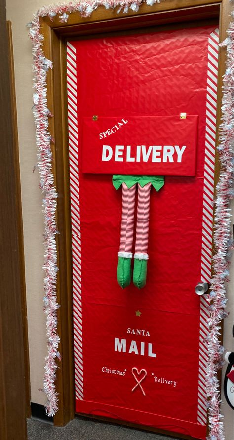 Letters To Santa Door Decoration, Santas Workshop Door Decoration, Christmas Door Decorations For School Funny, Santa Workshop Classroom Door, Office Christmas Door, Santa’s Workshop Decorations Office, Santa’s Workshop Door Contest, Christmas Door Decorating Contest Ideas, Santa’s Workshop Hallway Decorations