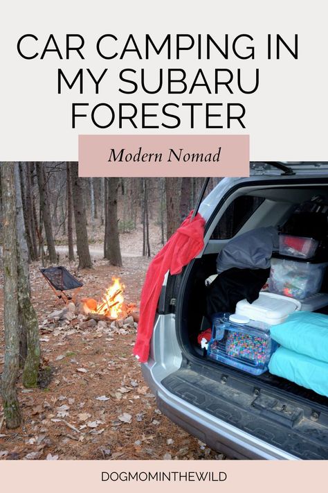 Car camping as I prepare to live in my Subaru Forester. Here are my tips and tricks for sleeping in your carand adventuring in your car! Car Camping Gear, Sleeping In Your Car, Suv Camper, Stealth Camping, Car Tent Camping, Solo Camping, Car Tent, Dog Camping, Subaru Cars