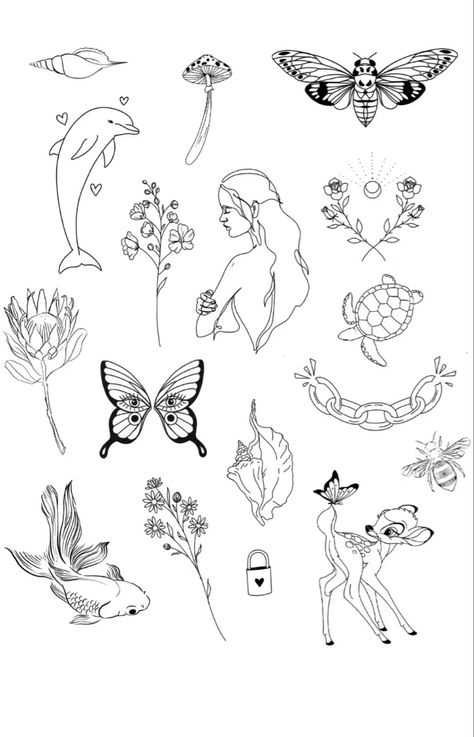 Flash Tattoo Designs For Women, Small Line Art Tattoos, Patchwork Tattoo Ideas Drawings, Simplistic Drawings, Small Pretty Tattoos, Cute Tiny Tattoos, Small Hand Tattoos, Line Art Tattoos, Dainty Tattoos