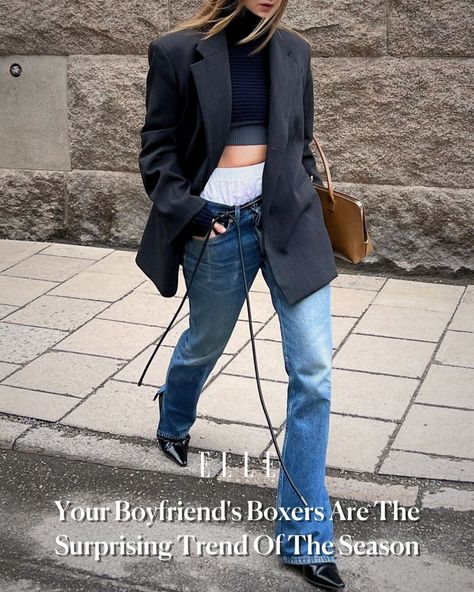 Women Wearing Boxers, How To Style Low Rise Jeans, Short Styles For Women, Boxers Outfit, Boxer Outfit, Fashion Girlies, Denim Shorts Outfit, Jeans Street Style, Model Outfits