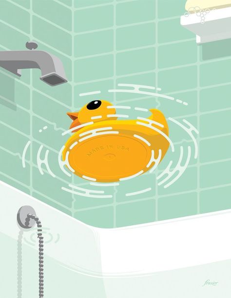 Yellow Duck, Rubber Duck, Floating, Shower, Yellow, Green