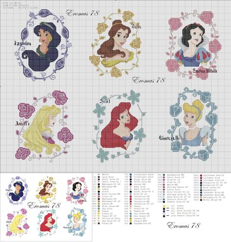 Disney Princesses Free Cross Stitch Chart Free Cross Stitch Charts, Tema Disney, Stitch Character, Disney Cross Stitch Patterns, Hook Rug, Cross Stitch For Kids, Cross Stitch Love, Stitch Cartoon, Disney Cross Stitch