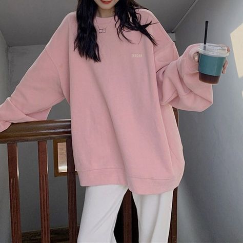 Longsleeves Outfit, Black Korean, Fashion Student, Oversized Hoodies, Women Sweatshirts, Oversized Pullover, Loose Outfit, Student Fashion, Loose Tops