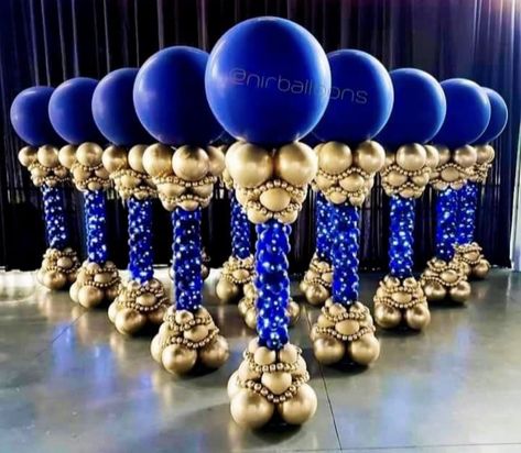 Gold And White Birthday Party, White Birthday Party Decorations, White Birthday Party, Balloon Stands, White Birthday, Royal Blue And Gold, Balloon Columns, White Balloons, Birthday Party Decorations