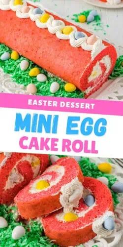 Easter Cake Roll, Mini Easter Desserts, Mini Egg Cake, Rolled Cakes, Mini Eggs Cake, Easter Deserts, Stuffed Jalapenos, Strawberry Roll Cake, Easter Foods