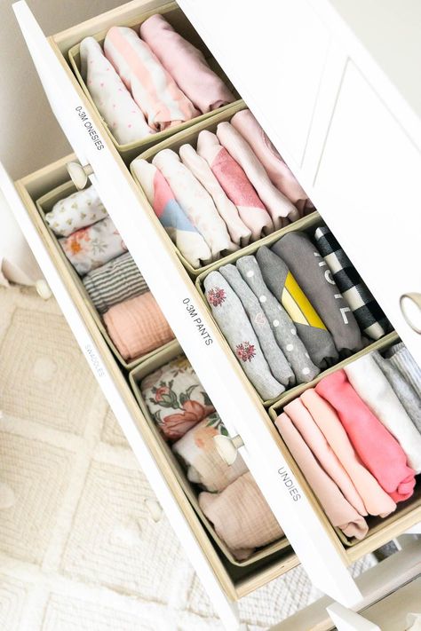 Baby Drawer Organization, Nursery Drawer Organization, Baby Dresser Organization, Nursery Organisation, Organization Nursery, Nursery Dresser Organization, Baby Room Closet, Ikea Nursery, Baby Nursery Organization