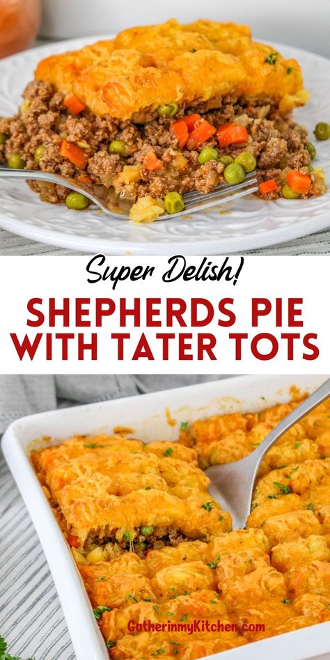 Impossible Shepherds Pie Recipe, Tater Hotdish Recipe, Shepherd Pie Tater Tot Casserole, Sheppard Pie Tater Tot Casserole, Shepherds Pie With Biscuits On Top, Shepherds Pie Recipe Tater Tots, Shepherds Pie Recipe With Tater Tots, Shepherds Pie With Tater Tots, Tater Tot Shepherd's Pie