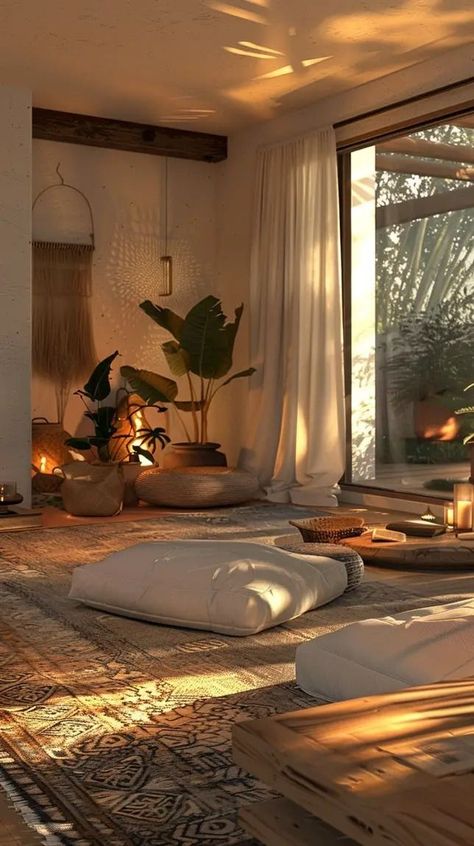 Home Yoga Room, Earthy Living Room, Meditation Room Decor, Meditation Corner, Zen Room, Yoga Room, Meditation Space, Dream House Interior, Meditation Room