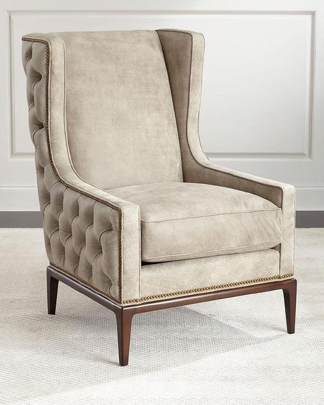 Idris Tufted Back Leather Wing Chair Leather Wing Chair, Sofa Santai, Tufted Chair, Living Room Sofa Design, Sofa Set Designs, Upholstered Chair, High Back Chairs, Wing Chair, Bedroom Chair