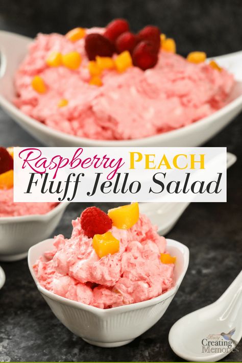 Peach Jello Salad, Fruit Salad With Whipped Cream, Jello Fruit Salad, Raspberry Fluff, Raspberry Jello Salad, Jello Fruit, Jello Fruit Salads, Fruit Salad With Marshmallows, Salads For Kids