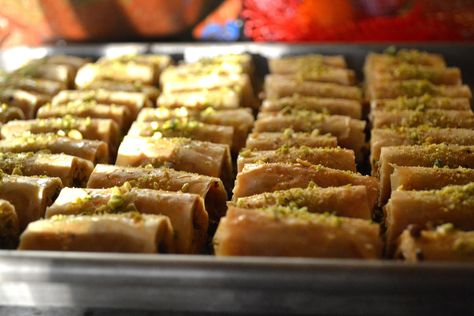 Before I set out to make baklava, a friend of Greek origin advised me, “don’t hold back on the syrup.” This is sound advice. Baklava is a traditional dessert in countries that were part of the form… Lebanese Baklava Recipe, Pistachio Baklava Recipe, Baklava Rolls, Filo Dough, Greek Baklava, Lebanese Desserts, Thyme Honey, Pistachio Baklava, Dried Coconut