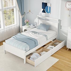 Wood Twin Bed, Simple Bed Frame, Platform Bed With Headboard, Twin Size Bed Frame, Bed With Headboard, Bed Platform, Wooden Platform Bed, Solid Wood Platform Bed, Wooden Headboard