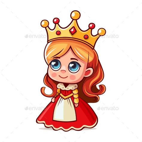 Little Cute Queen with Crown Cartoon Queen, Crown Cartoon, Queen Cartoon, Queen With Crown, Cute Queen, Crown Illustration, Crown Drawing, Floral Birthday Invitations, Queen Anime