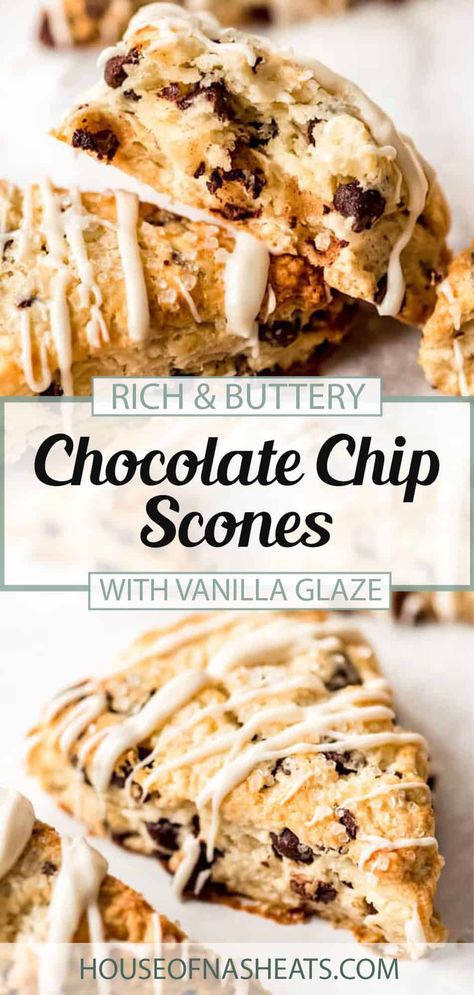 Sweet, but not too sweet, and studded with plenty of chocolate chips, this Chocolate Chip Scones recipe is my a yummy breakfast treat or afternoon pick-me-up snack! Made with pantry staples and ready in just about 30 minutes, be prepared to share the recipe with your friends because everybody will be asking for these buttery Chocolate Chip Scones! #scones #glazed #chocolatechip #chocolate #best #breakfast #brunch #dessert #cream #homemade #sweet #American #homemade #fromscratch Chocolate Chip Scones Recipe, Scone Dough, Chocolate Chip Scones, Brunch Dessert, Scones Recipe Easy, Chocolate Scones, Best Chocolate Chip, Scones Recipe, Blueberry Scones