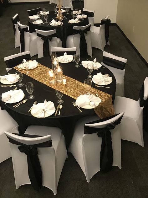 [Ad] 57 Impressive Black And Gold Party Decorations Guides You Have To Try 2023 #blackandgoldpartydecorations Black White And Gold Prom Decor, Black And White Quinceanera Theme, Wedding Decor Black, Party Decorations Black, Gold Table Decor, Black And Gold Party Decorations, Black And Gold Party, Army Retirement, Black Party Decorations