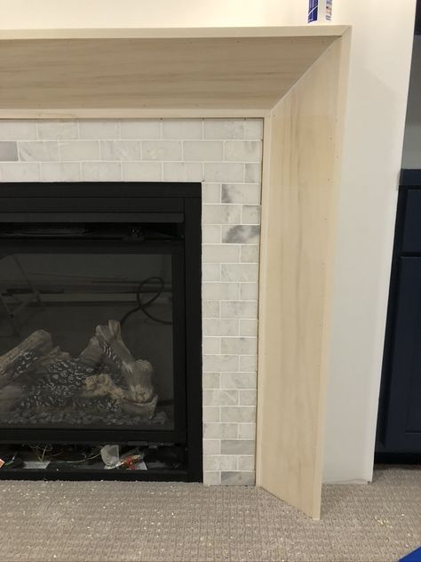 Simple Fireplace Surround Diy, Diy Fireplace Mantle Surround How To Build, Apartment Fireplace Ideas, Manderly House, Gas Fireplace With Tile, Fireplace With Tile Surround, Granite Fireplace Surround, Fireplace Surround Diy, Fireplace With Tile