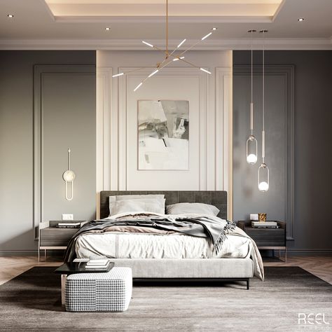 Modern Boys Bedroom on Behance Bedroom Moulding Design, Neo Classic Interior Bedroom, Modern Boy Bedroom, Neo Classical Bedroom, Snack Bar Ideas, Boys Bedroom Modern, Modern Boys Bedroom, Nordic Design Bedroom, Simple Bed Designs