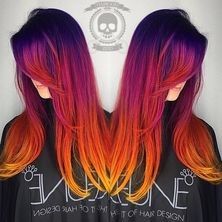 Hair Color Red Ombre, Cheveux Oranges, Yellow Hair Color, Sunset Hair, Red Ombre Hair, Hair Color Orange, Hair Dyed, Brown Ombre Hair, Rainbow Hair Color