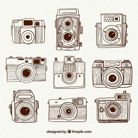 Vintage Cameras Drawing, Hand Camera, Old Fashioned Camera, Camera Drawing, Vintage Technology, Creating A Bullet Journal, Homemade Stickers, Dictionary Prints, Retro Collection