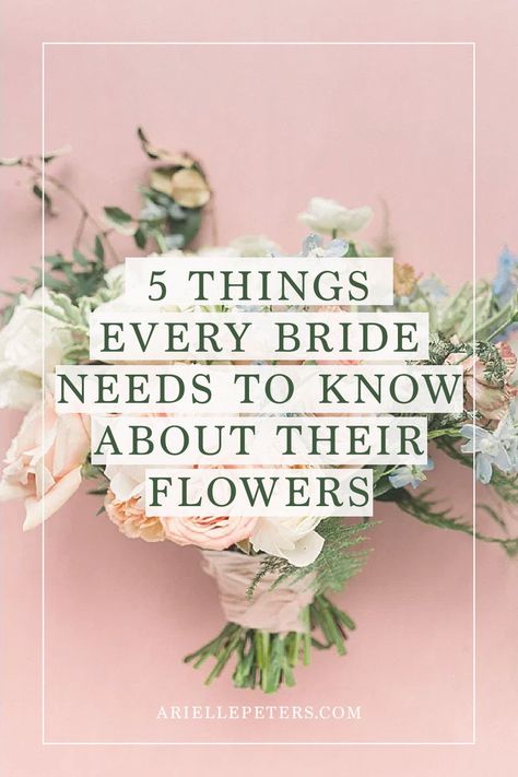 #ariellepeters Wedding planning tips for future brides: the flowers play an important part in your wedding day. So find out 5 things that you need to know about wedding florals. #weddingplanning Floral Pieces For Wedding, Save On Flowers Wedding, What Florals Do You Need For A Wedding, Wedding Floral Needs, How To Create Wedding Bouquet, List Of Flowers Needed For Wedding, Flowers Needed For Wedding, Florist Tips And Tricks, Floral Ideas For Weddings