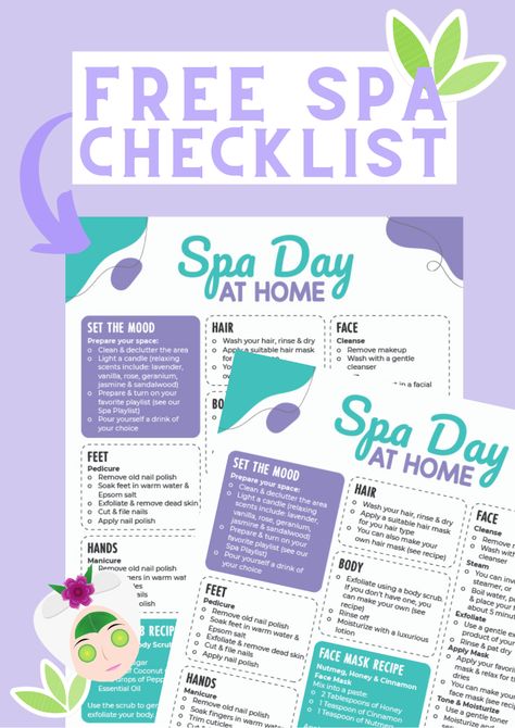 Believe it or not, but you don't need to spend a fortune to have a spa day at home. Download this printable checklist to plan your very own spa day. Free Printables. Spa Checklist, Spa Day Checklist, Spa Day At Home Checklist, Body Spa At Home, Poem Inspo, Spa Party Decorations, Full Body Exfoliation, Cairo University, Spa Recipes