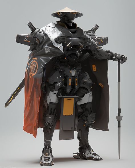 ArtStation - Cyberpunk Robots Robot Samurai Concept Art, Scifi Samurai, Armored Suit, Samurai Concept, Tech Outfit, Military Robot, Sci-fi Armor, Humanoid Robot, Japanese Warrior